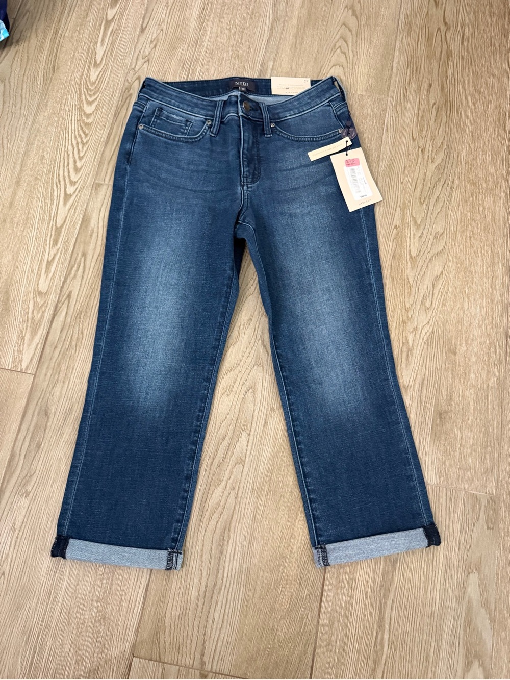 NYDJ Womens 2P Petite Medium Wash Blue Bootcut Cuffed 5-Pocket Jeans Water